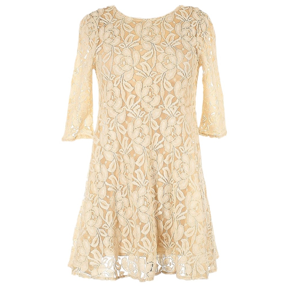 Free People Full Lace Skater 3/4 Sleeve Bohemian Embroidered Boho Dress Size S